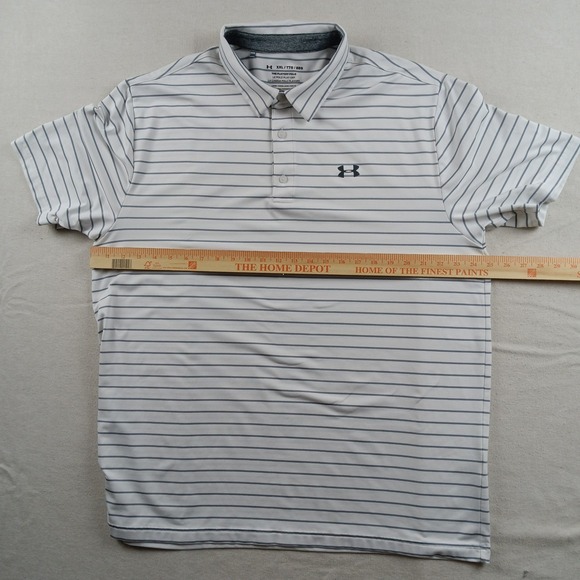 Under Armour Mens Playoff Polo Shirt XXL White Grey Striped Loose Fit - Picture 10 of 11